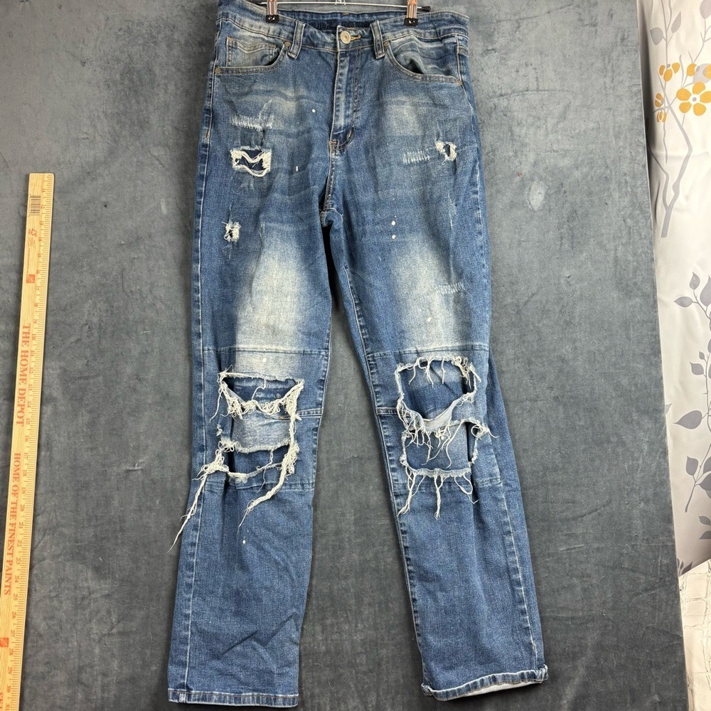 Rue21 Loose Fit Supreme Flex Blue Straight Jeans w/Distressed Details Mens 32x32
